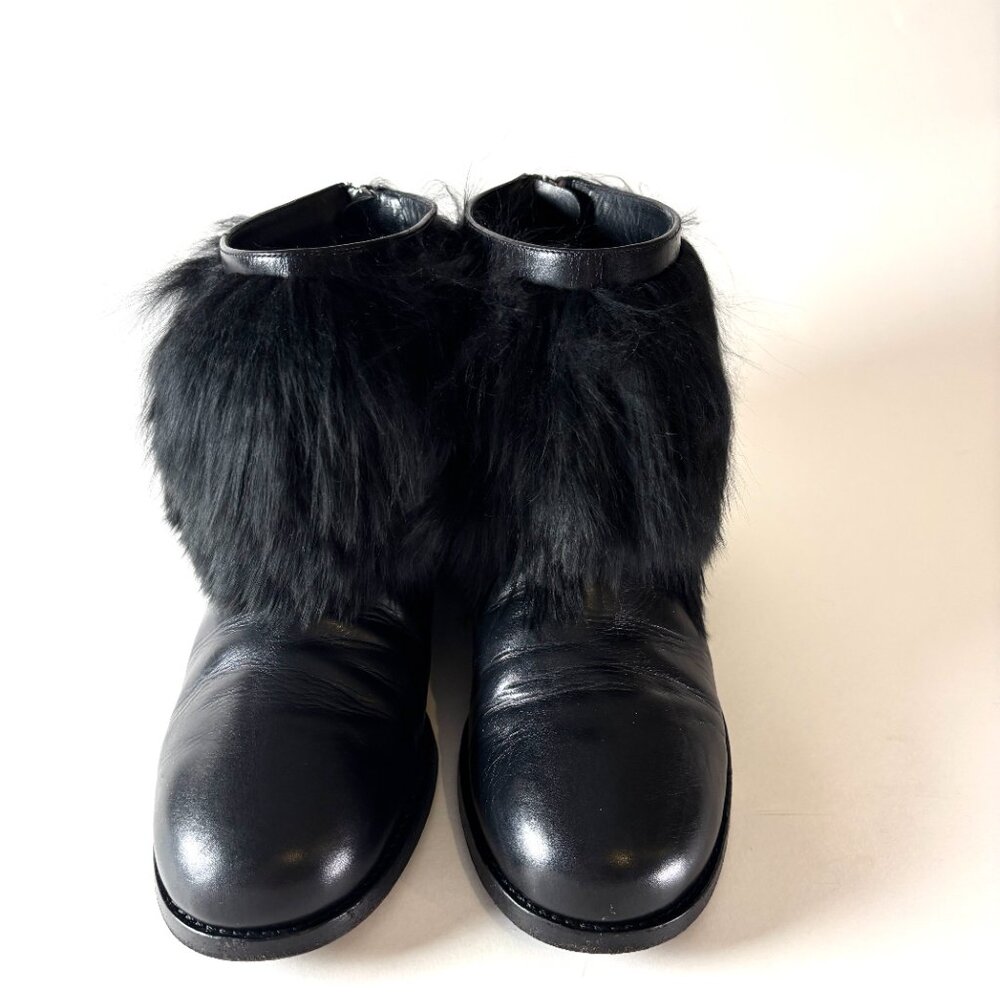 Vintage Chanel Black Faux Fur Trim Leather Ankle Boots | Made in Italy - Picture 8 of 8